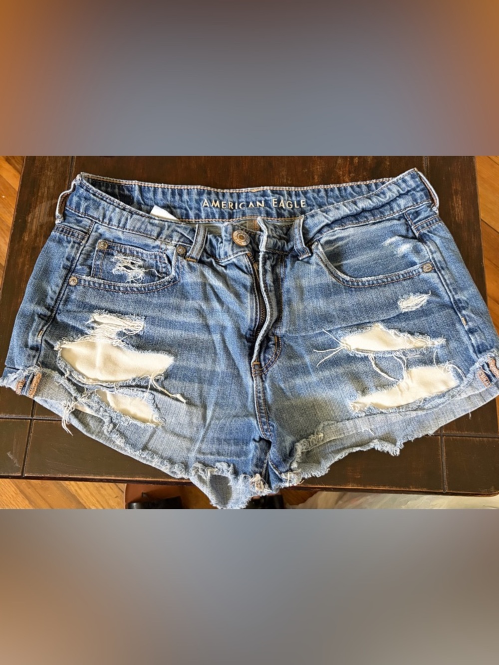 American Eagle Outfitters Blue Distressed Cutoff Jean Shorts